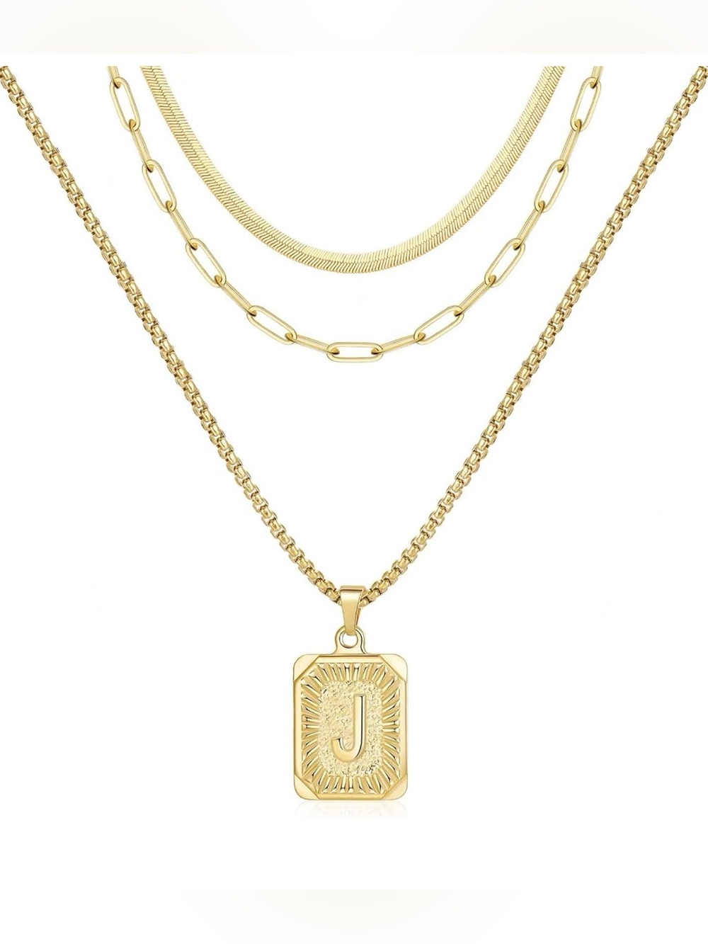NEW Gold Plated Layered Initial J Pendant Necklace